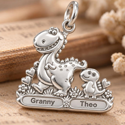 Dino Duo Stroll Charm Bracelet – Personalized Grandma Gift – macro detail of the charm