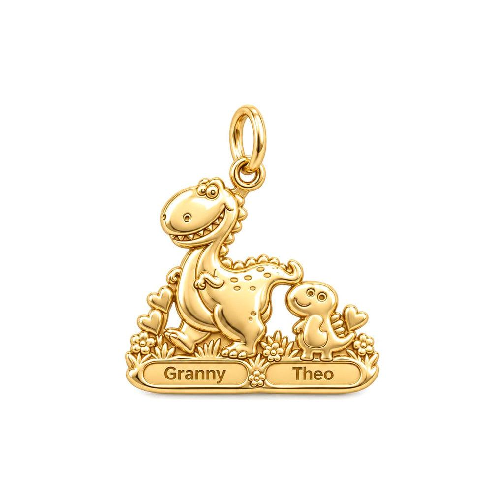 Dino Duo Stroll Charm Bracelet – Personalized Grandma Gift – 18K gold charm, front view