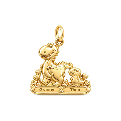 Dino Duo Stroll Charm Bracelet – Personalized Grandma Gift – 18K gold charm, front view