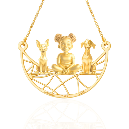 Soulyshine Personalized Girl And Her Pets Necklace - Doberman Pinscher/Great Dane