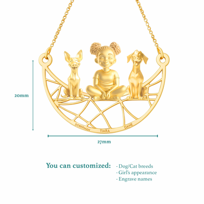 Soulyshine Personalized Girl And Her Pets Necklace - Doberman Pinscher/Great Dane