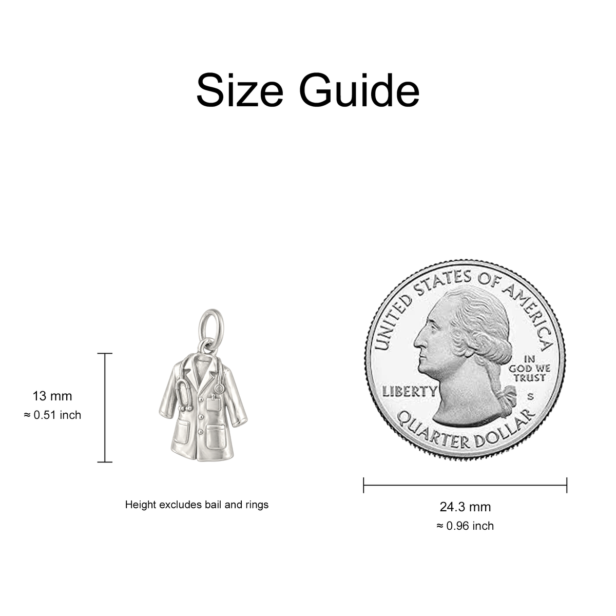 Doctor's Coat and Blank Badge Charm — Size Guide — 13 mm body excluding bail and rings — 50-works-silver-20260916-18