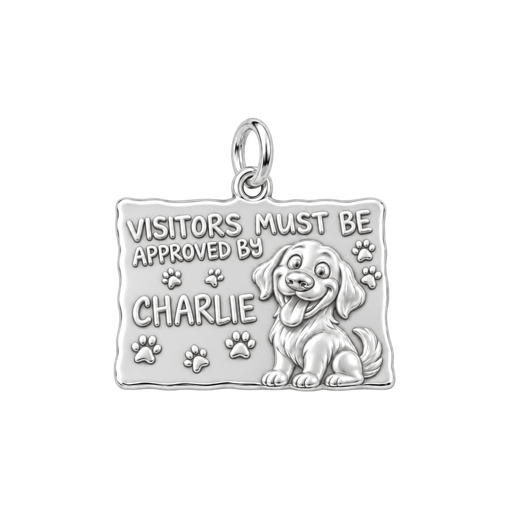 Dog Approved Visitor Charm Bracelet – Personalized Dog Mom Gift – silver plated 3 cm charm, front view