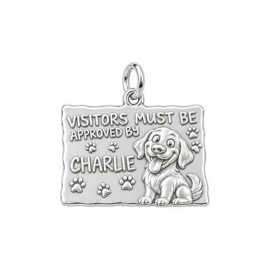 Dog Approved Visitor Charm Bracelet – Personalized Dog Mom Gift – silver plated 3 cm charm, front view