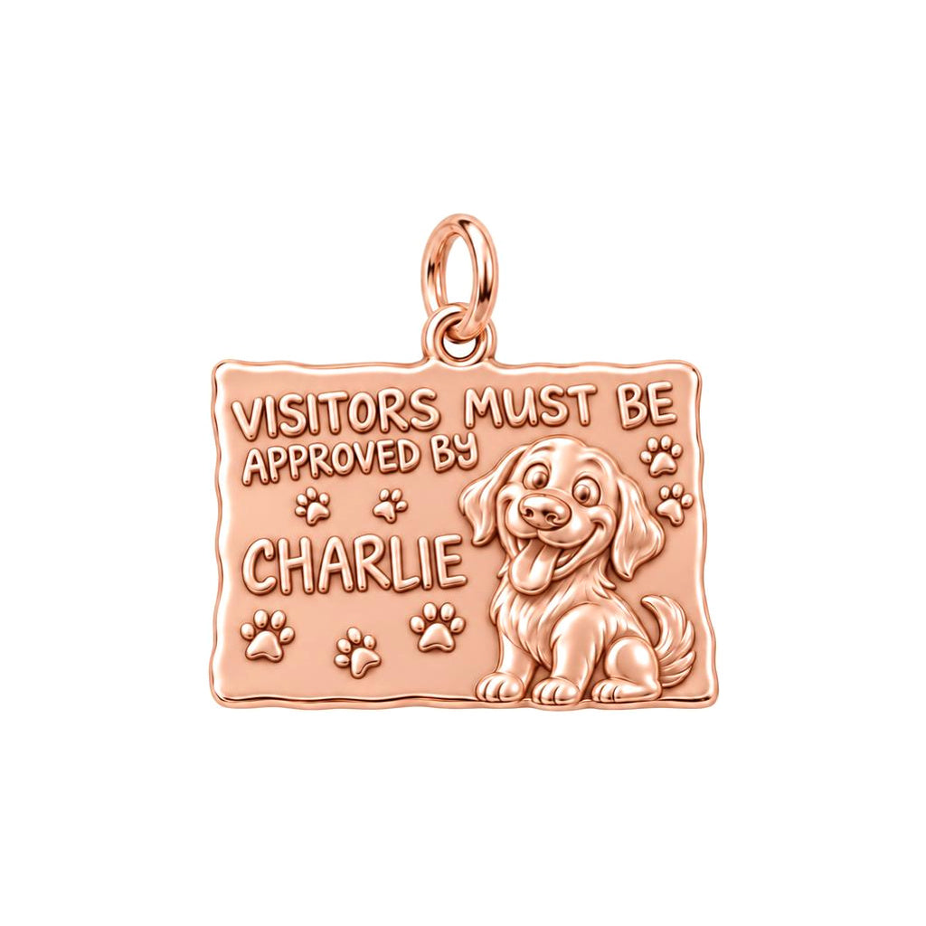Dog Approved Visitor Charm Bracelet – Personalized Dog Mom Gift – rose gold 3 cm charm, front view