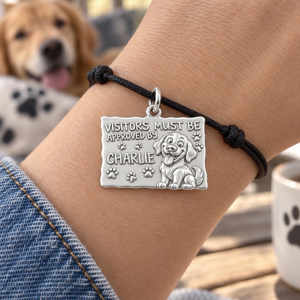 Dog Approved Visitor Charm Bracelet – Personalized Dog Mom Gift – worn on the wrist on a black cord bracelet