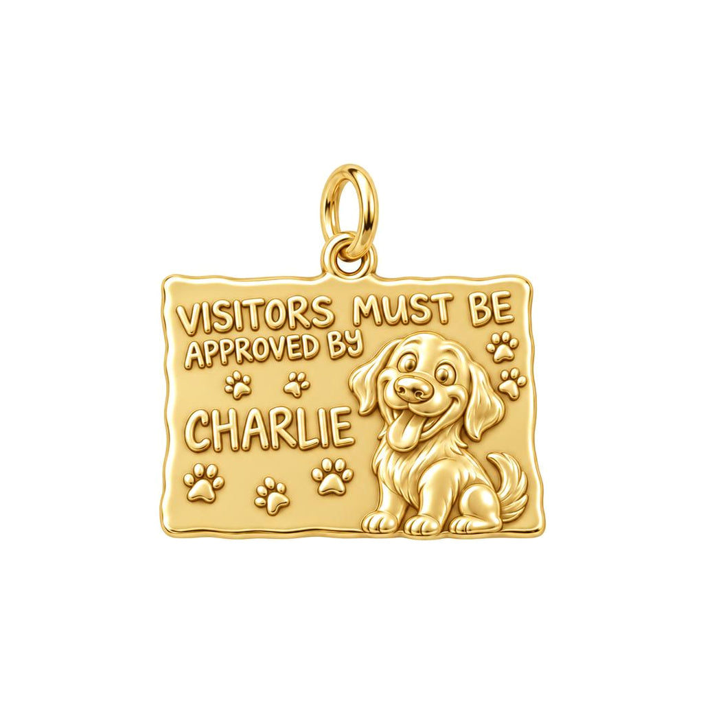 Dog Approved Visitor Charm Bracelet – Personalized Dog Mom Gift – 18K gold plated 3 cm charm, front view