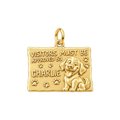Dog Approved Visitor Charm Bracelet – Personalized Dog Mom Gift – 18K gold plated 3 cm charm, front view