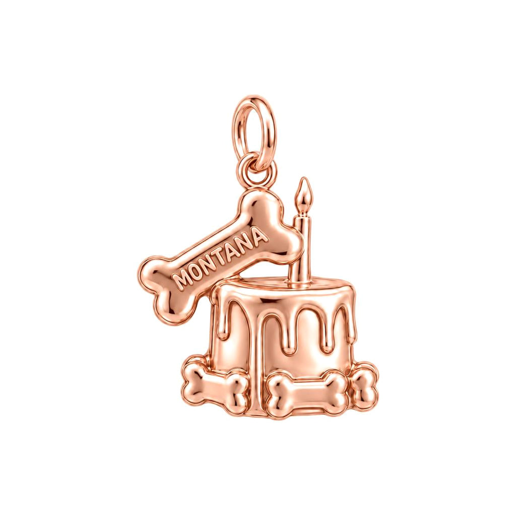 Dog Birthday Cake Charm Bracelet – Personalized Dog Mom Gift – rose gold charm, front view