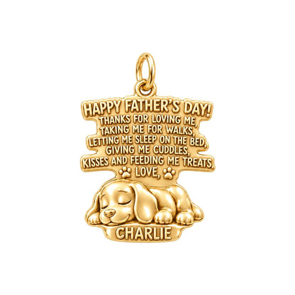 Dog Dad Message Charm Bracelet – Personalized Dad Gift – 18K gold plated 3 cm charm, front view