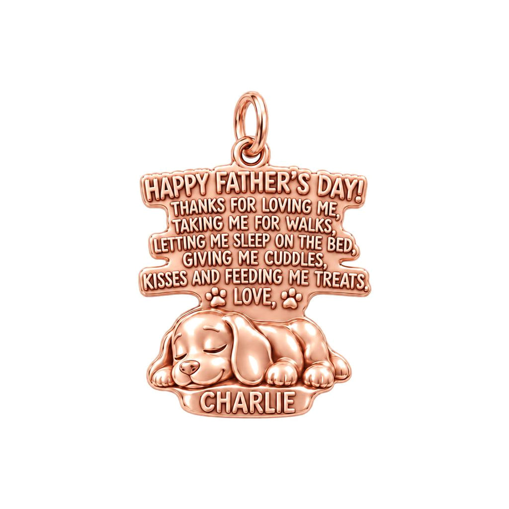 Dog Dad Message Charm Bracelet – Personalized Dad Gift – rose gold 3 cm charm, front view