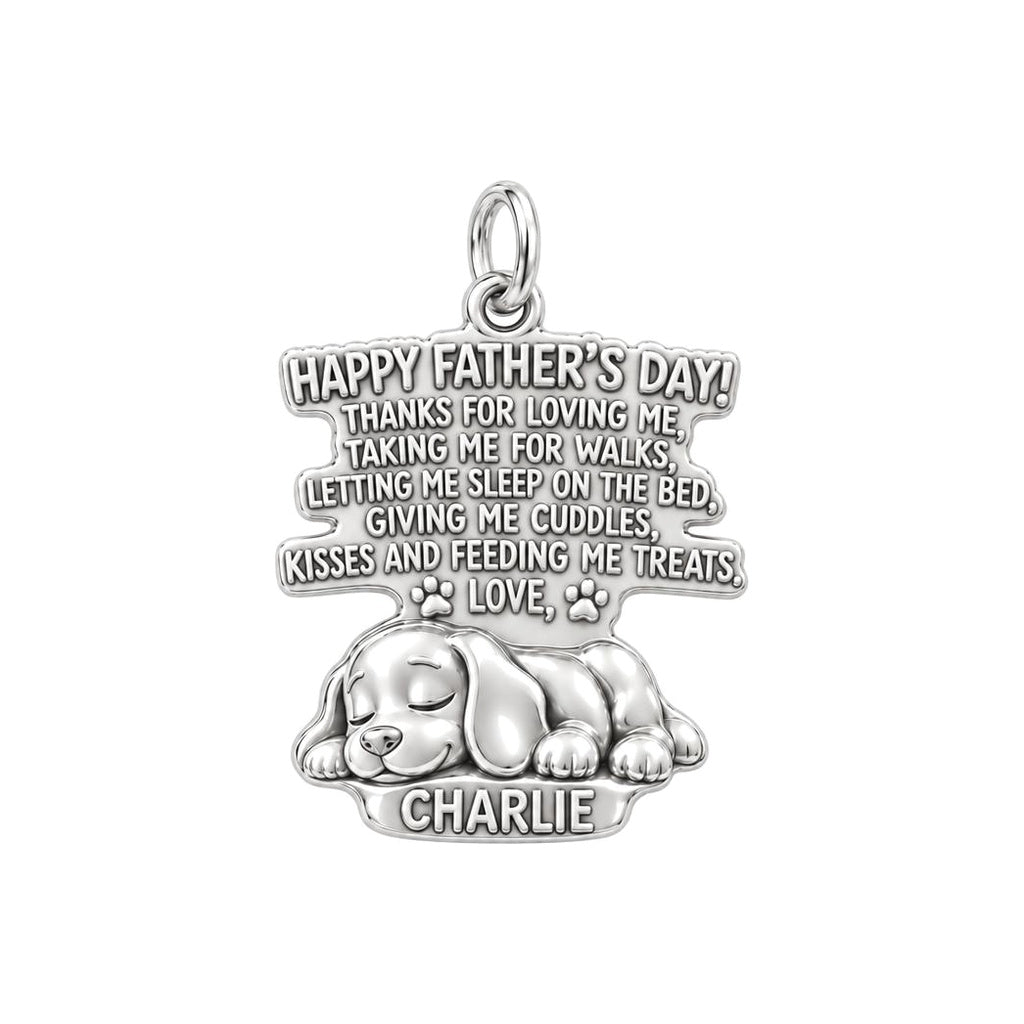 Dog Dad Message Charm Bracelet – Personalized Dad Gift – silver plated 3 cm charm, front view