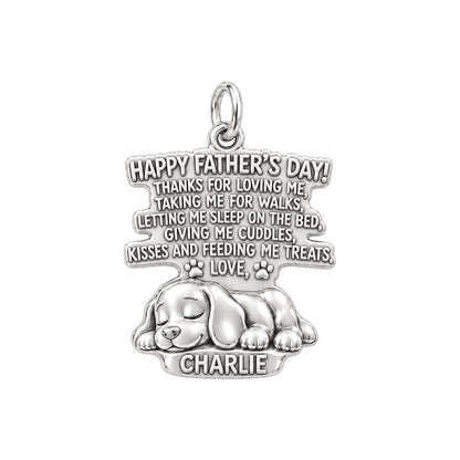 Dog Dad Message Charm Bracelet – Personalized Dad Gift – silver plated 3 cm charm, front view