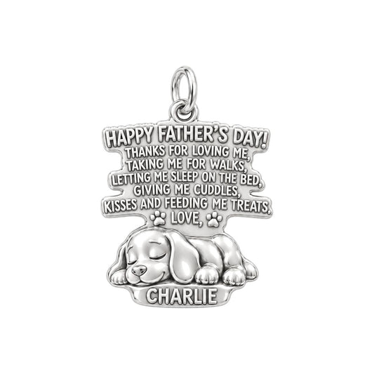 Dog Dad Message Charm Bracelet – Personalized Dad Gift – silver plated 3 cm charm, front view