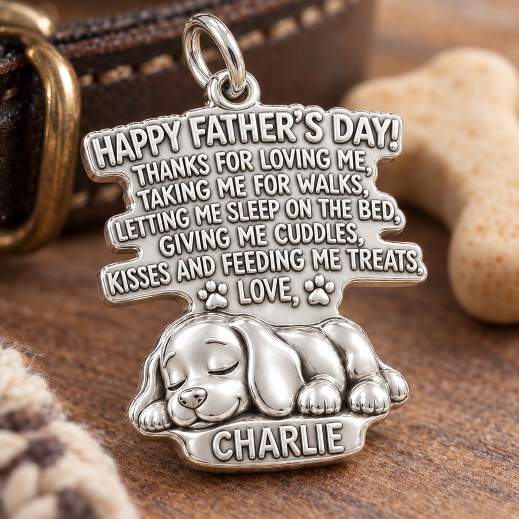 Dog Dad Message Charm Bracelet – Personalized Dad Gift – macro detail of the charm