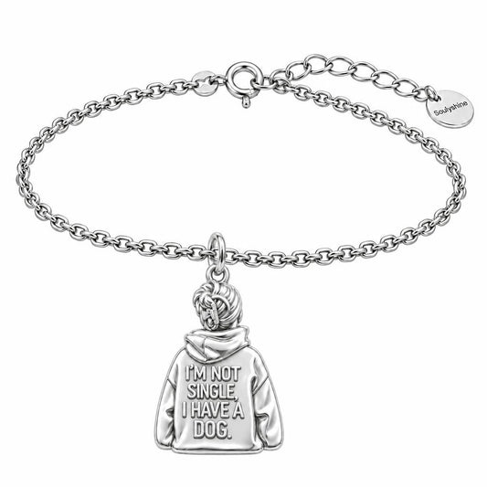Dog Mom Hoodie Charm Charm Bracelet Set – silver, front view