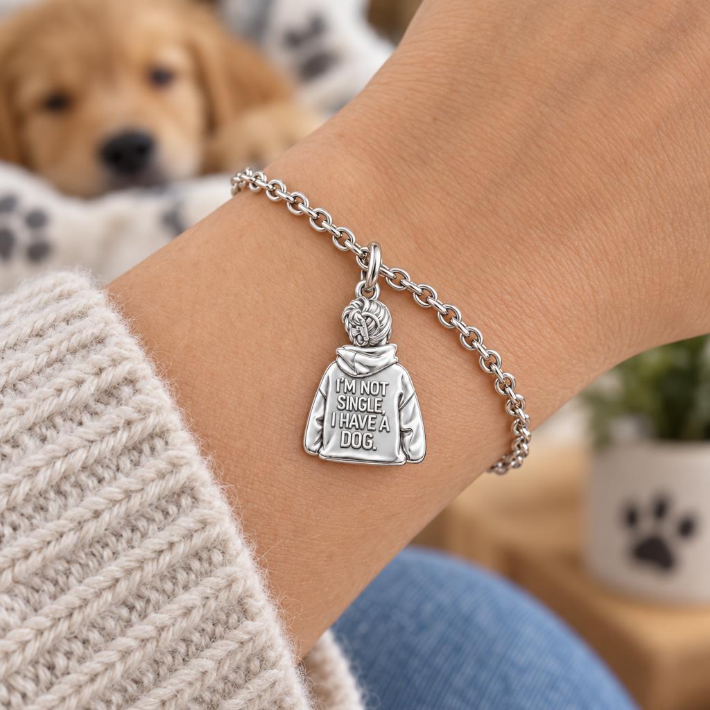 Dog Mom Hoodie Charm Charm Bracelet Set – worn / in use