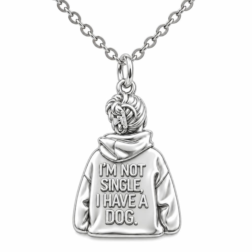 Dog Mom Hoodie Charm Charm Necklace Set – silver, front view