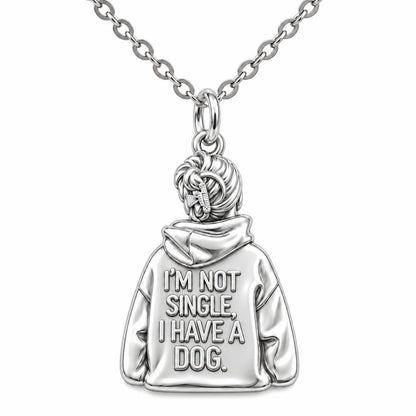 Dog Mom Hoodie Charm Charm Necklace Set – silver, front view
