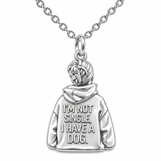 Dog Mom Hoodie Charm Charm Necklace Set – silver, front view