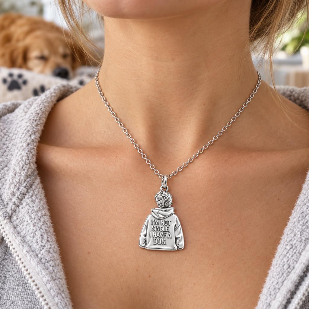 Dog Mom Hoodie Charm Charm Necklace Set – worn / in use