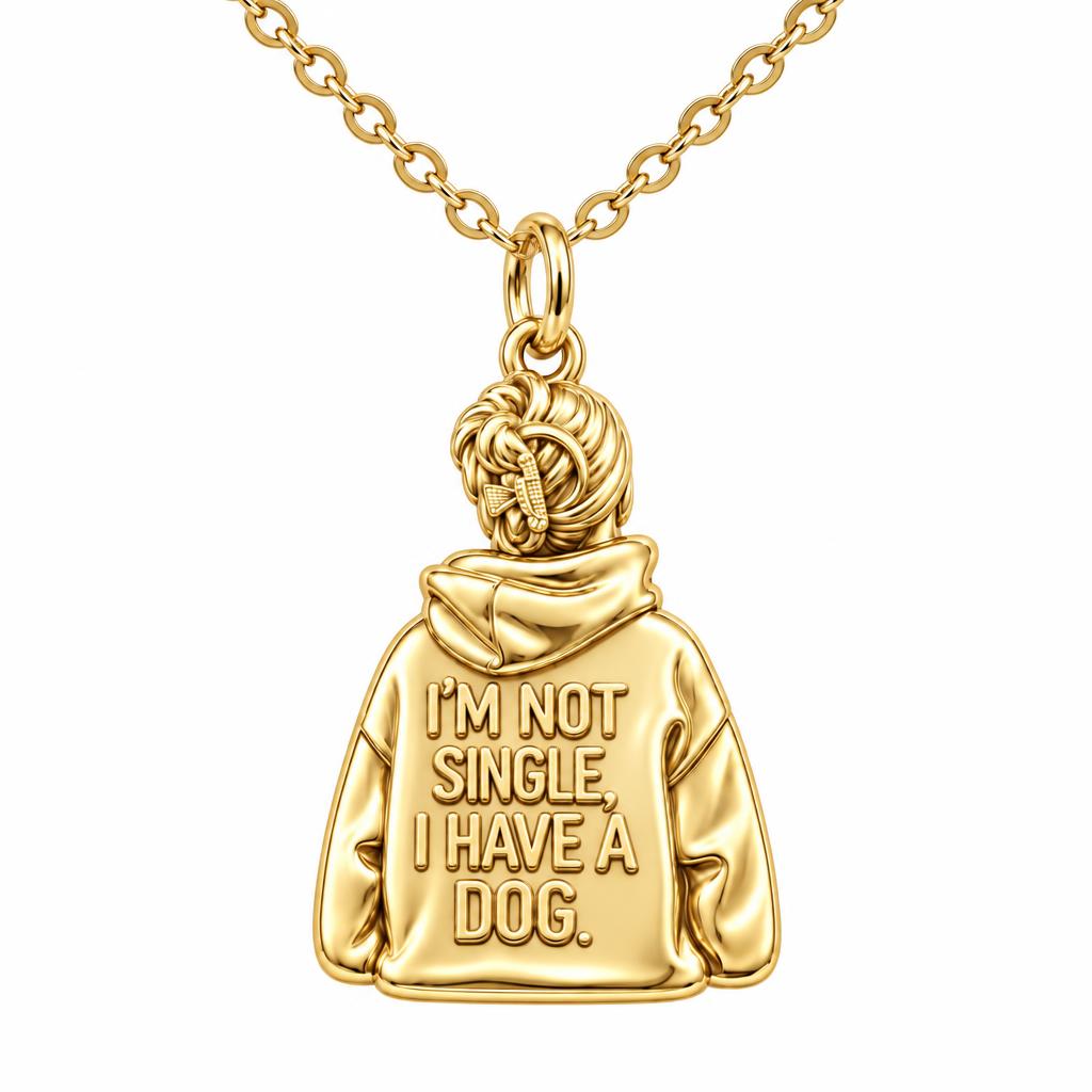 Dog Mom Hoodie Charm Charm Necklace Set – 18K gold, front view