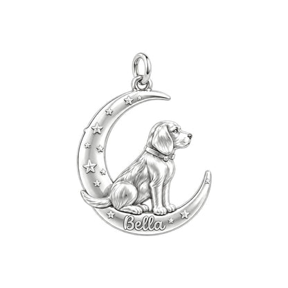 Dog on the Moon Charm Bracelet – Personalized Dog Mom Gift – silver charm, front view
