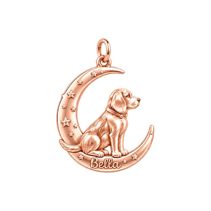 Dog on the Moon Charm Bracelet – Personalized Dog Mom Gift – rose gold charm, front view