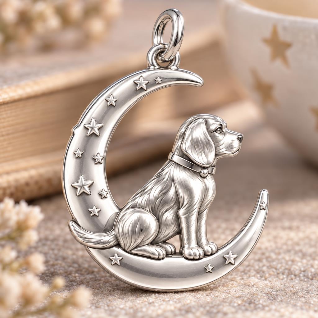 Dog on the Moon Charm Bracelet – Personalized Dog Mom Gift – macro detail of the charm