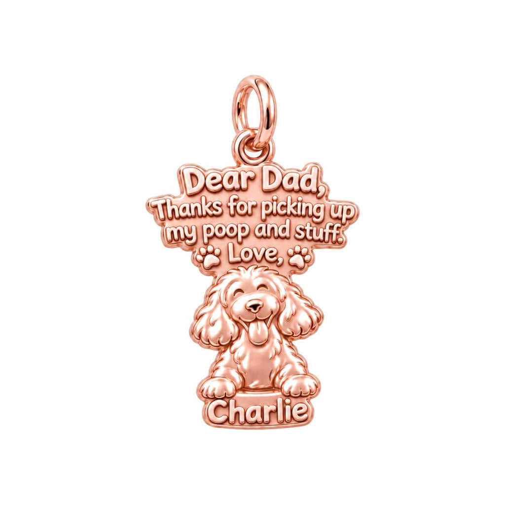 Dog Thank You Note Charm Bracelet – Personalized Dad Gift – rose gold 2 cm charm, front view