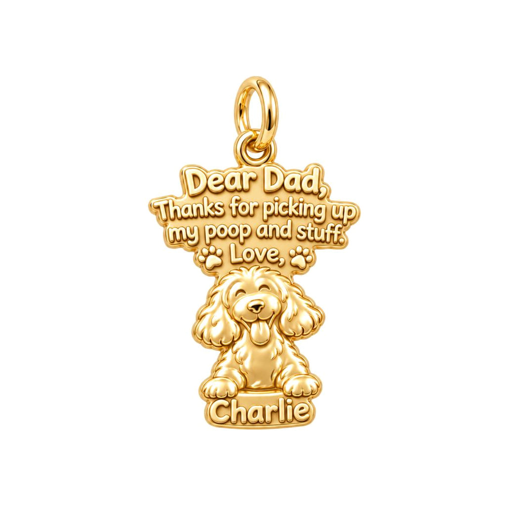 Dog Thank You Note Charm Bracelet – Personalized Dad Gift – 18K gold plated 2 cm charm, front view