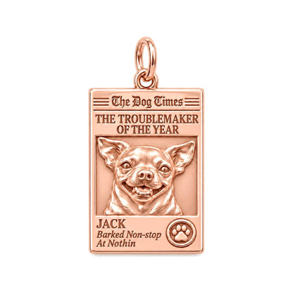 Dog Times Troublemaker Charm Bracelet – Personalized Dog Mom Gift – rose gold 3 cm charm, front view