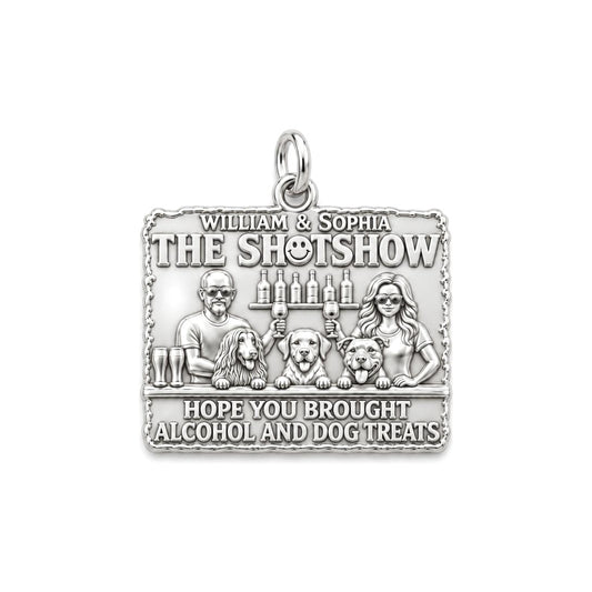 Dog Treats and Cocktails Charm Bracelet – Personalized Couple Gift – silver plated 3 cm charm, front view