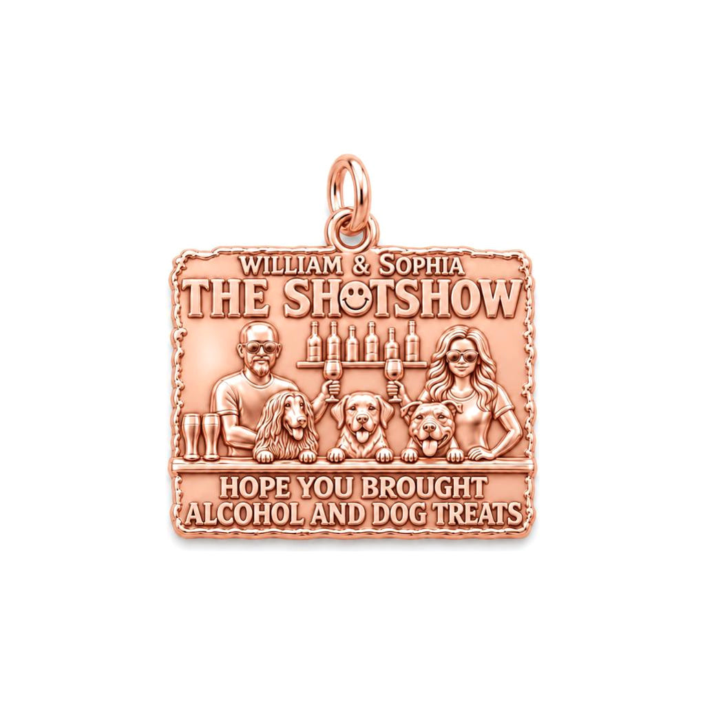 Dog Treats and Cocktails Charm Bracelet – Personalized Couple Gift – rose gold 3 cm charm, front view