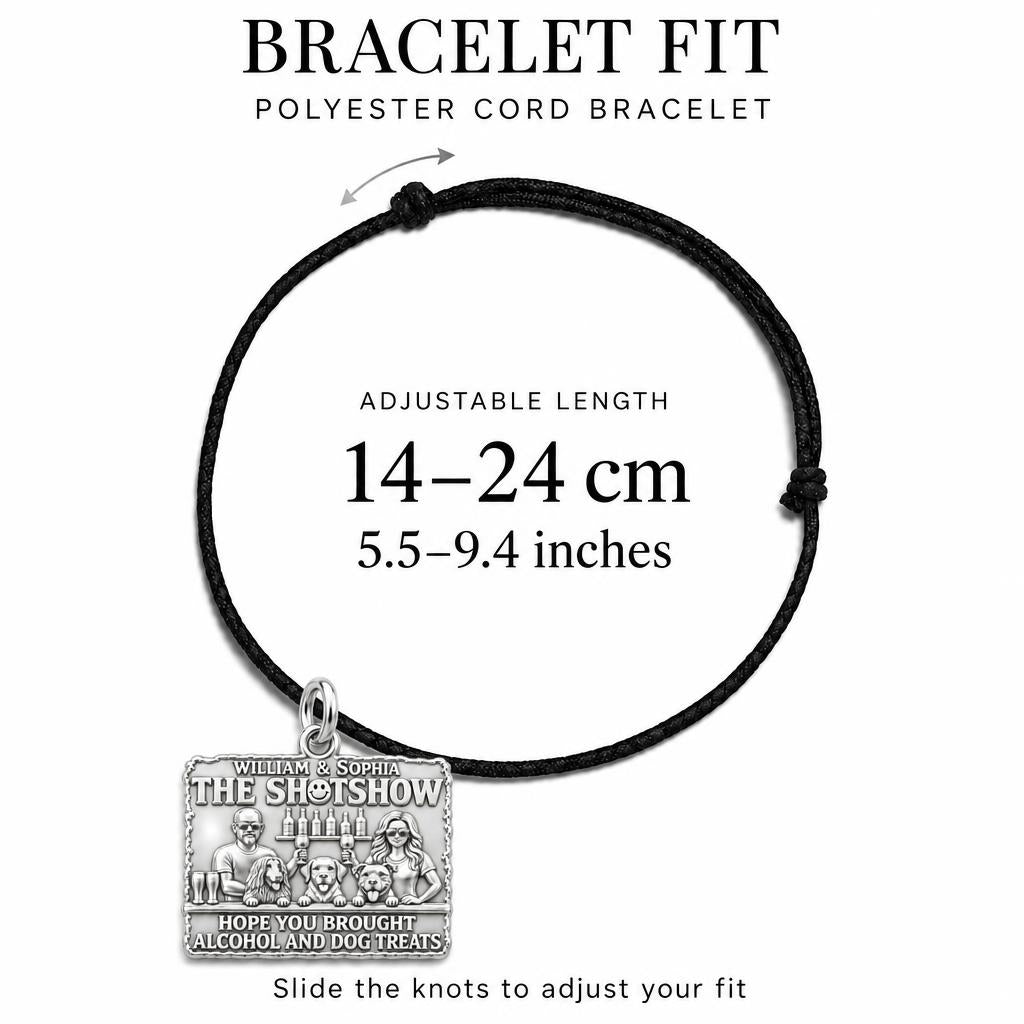 Dog Treats and Cocktails Charm Bracelet – Personalized Couple Gift – adjustable black cord bracelet, 14–24 cm