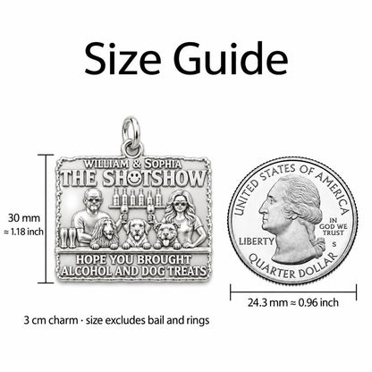 Dog Treats and Cocktails Charm Bracelet – Personalized Couple Gift – size guide, 3 cm charm next to a quarter