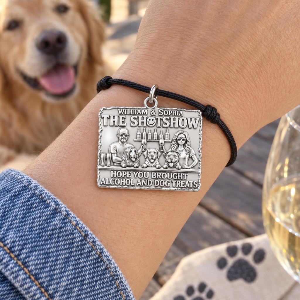 Dog Treats and Cocktails Charm Bracelet – Personalized Couple Gift – worn on the wrist on a black cord bracelet