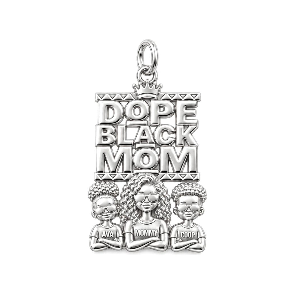Dope Black Mom Charm Bracelet – Personalized Mom Gift – silver plated 3 cm charm, front view