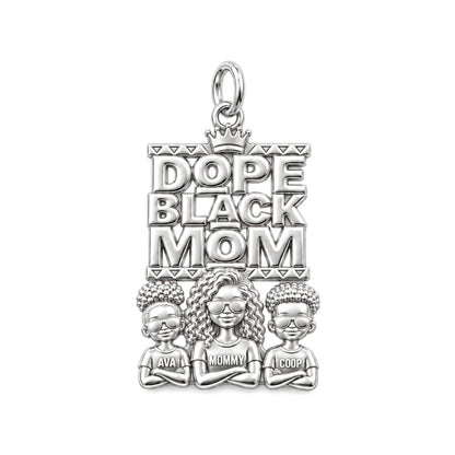 Dope Black Mom Charm Bracelet – Personalized Mom Gift – silver plated 3 cm charm, front view