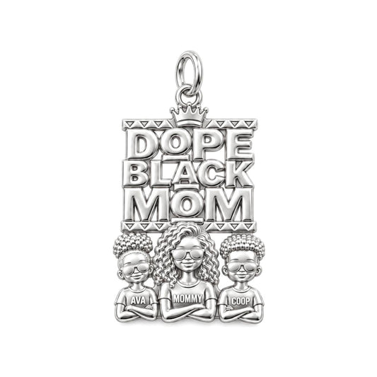 Dope Black Mom Charm Bracelet – Personalized Mom Gift – silver plated 3 cm charm, front view
