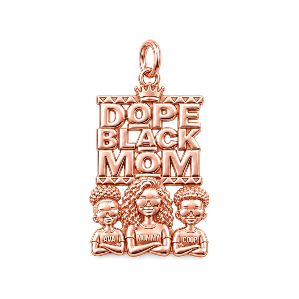 Dope Black Mom Charm Bracelet – Personalized Mom Gift – rose gold 3 cm charm, front view