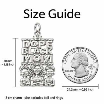 Dope Black Mom Charm Bracelet – Personalized Mom Gift – size guide, 3 cm charm next to a quarter