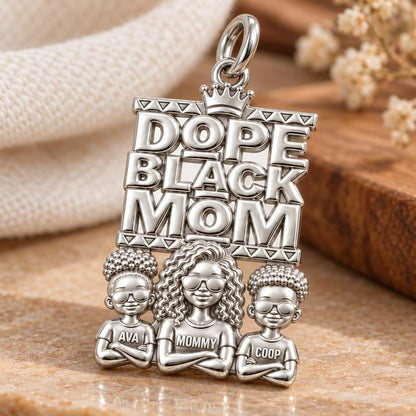 Dope Black Mom Charm Bracelet – Personalized Mom Gift – macro detail of the charm