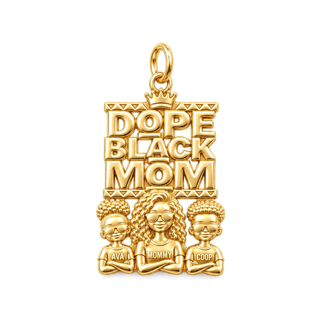 Dope Black Mom Charm Bracelet – Personalized Mom Gift – 18K gold plated 3 cm charm, front view