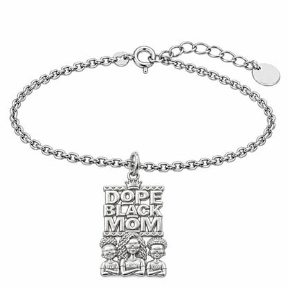 Dope Black Mom Charm Bracelet Set – silver, front view