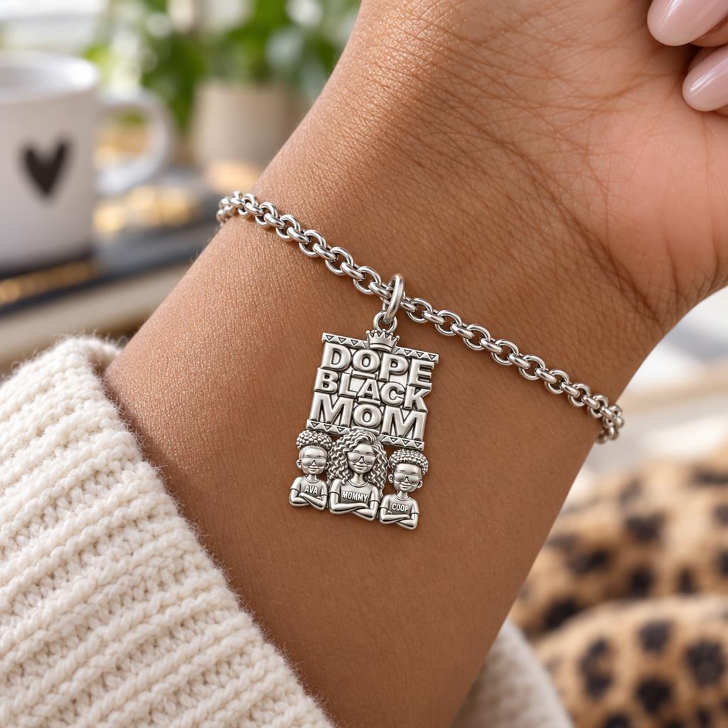 Dope Black Mom Charm Bracelet Set – worn / in use