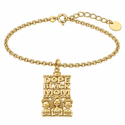 Dope Black Mom Charm Bracelet Set – 18K gold, front view