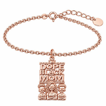 Dope Black Mom Charm Bracelet Set – rose gold, front view