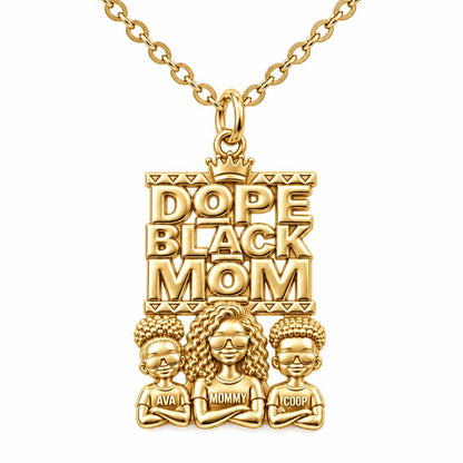 Dope Black Mom Charm Necklace Set – 18K gold, front view