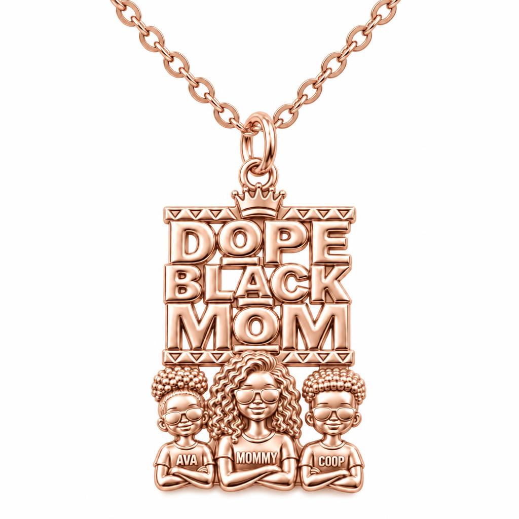 Dope Black Mom Charm Necklace Set – rose gold, front view